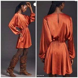 ANTHROPOLOGIE CABALLERO Burnt Orange Dolman Sleeve Relaxed Fit Mini Dress XL NWT